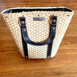 Vintage 80s Wicker Bag with Leather Straps